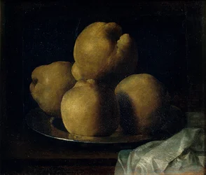Nature morte aux coings - Asetelma ja kvitteniruoka - Zurbaran, Francisco, de (1598-1664) - Vuosina 1633-1664 - Öljy kankaalle - 35x40,5 - Museu Nacional d