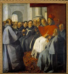 Saint Bonaventure (San Bonaventura da Bagnoregio) (1221-1274) Lyonin kirkolliskokouksessa vuonna 1274 Francisco de Zurbaranin (1598-1664) maalaus