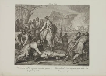 Puolan Mieszko I:n pakanajumalien tuhoaminen Smuglewiczin, Franciszekin (1745-1807) toimesta. Litografia, 1700-luvun loppu. Yksityinen kokoelma