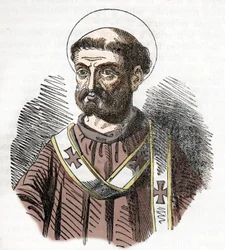 Paavi Liberen (Liberius) muotokuva (352-366) Kaiverrus Franco Mistralin teoksesta "I misteri del vaticano" 1843