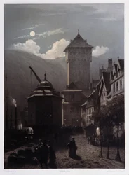 Chateau Boppart. "" Monumentaalinen ja viehättävä Rein"". Fourmaisin ja Stroobantin litografioita