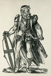 Saksalaisen ritarikunnan ritari. Kuvitus François Modiuksen ja Jost Ammanin teoksessa ”Cleri totius Romanae subiecti Ecclesiae”. Frankfurt. 1585. Ranska. Île-de-France. Pariisi. Kansalliskirjasto