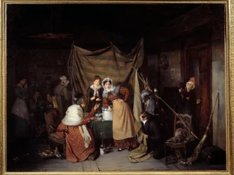 Sibylle sanoo hyvää seikkailua nuorille miehille François Auguste Biardin (1799-1882) maalaus 1827 Lyon, Musee des Beaux Arts