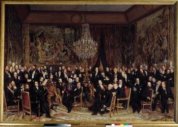 Ilta Louvressa Nieuwerkerken kreivin kanssa Lahjojen joukossa: Francois Marcellin Certain de Canrobert (1809-1895), Eugene Delacroix (1798-1863), Camille Doucet (1812-1895), Jacques Fromental Levy dit Halevy (162)9-179 , paroni Georges Haussmann (