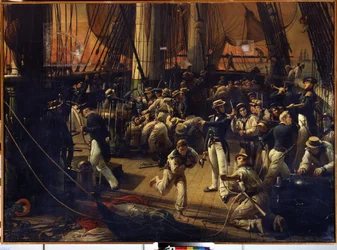 Valmistelut lennolle. François Auguste Biardin (1798-1882) maalaus. Öljy kankaalle, 160 x 220 cm
