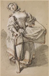 Nuori maalaistyttö tanssii, c. 1765-70 (musta, punainen ja valkoinen liitu ja kanto kiillotetulla paperilla)