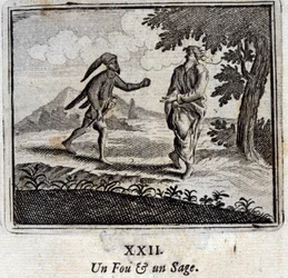 Hullu ja viisas. Jean de La Fontainen (1621-95) sadut. Kuvitus: François Chauveau (1613-1676). Painos vuodelta 1728.
