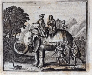 Rotta ja norsu. Jean de La Fontainen (1621-95) sadut. Kuvitus: François Chauveau (1613-1676). Painos vuodelta 1728.