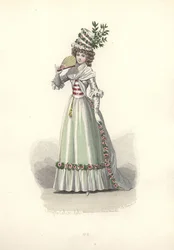 Nainen kukkakoristeellisessa asussa, Marie Antoinetten aikakausi.