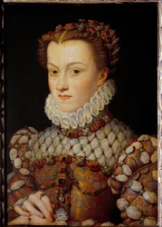 Itävallan Elisabethin (1554-1592) muotokuva Ranskan kuningattaresta, Kaarle IX:n vaimosta. François Clouet