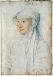 Muotokuva kuningatar Eleonoresta Habsburgista (1498-1558), Francois I:n toisesta vaimosta. Francois Clouetin (1515-1572) piirros mustalla kivellä ja verellä