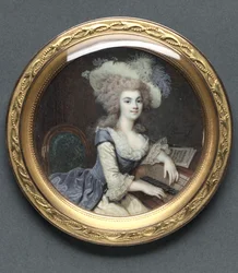 Naisen muotokuva cembalossa, n. 1788.