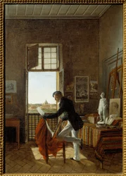 François Édouard Picot’n (1786-1868) ateljee Villa Medicissä. Jean Alaux’n, lisänimeltään Le Romain (1786-1864), maalaus