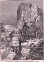 Ristiretkeläisten kulkue Jerusalemin muurien ympärillä 1097 jKr