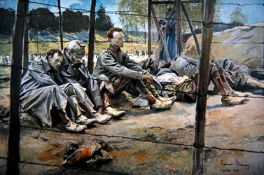 Ranskan vangitsemat saksalaiset upseerit liittoutuneiden hyökkäyksen aikana, ensimmäinen Sommen taistelu, heinäkuu 1916 (väri litho)