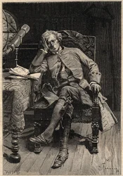 Guy Mannering - 1800-luvun kuvitus Walter Scottin romaanille "Guy Mannering tai Astrologi" (1771-1832), kaiverrus Flamengin mukaan