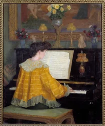 Nuori tyttö pianon ääressä François Gauzin (1862-1933) maalaus 1904 Toulouse, musee des Augustins - Nuori nainen pianon ääressä. Francois Gauzin (1862-1933) maalaus