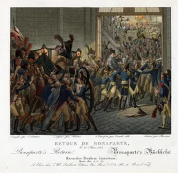 Napoleon palaamassa Elban saarelta - Heim, Francois-Joseph (1787-1865) - 1815 - Etsaus, akvarelli - 24,5x32 - Yksityiskokoelma