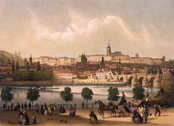 Näkymä Little Quarterille ja Prahan linnalle Hradcany, n. 1845