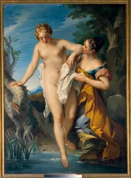 Kylpevä nainen ja hänen seuralaisensa. (1688-1737). 1700-luku. Mitat: 1,63 x 1,17 m. Tours, Musée des Beaux-Arts