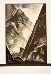 Hefaistos, Kratos ja Bia naulaavat Prometheuksen kallioon, Aiskhyloksen teoksesta "Kahlehdittu Prometheus", julkaistu 1941