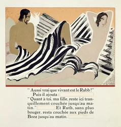 Ruth lepää Boazin jalkojen juuressa, "Ruth et Booz", suomentanut J.C. Mardrus, julkaistu 1930