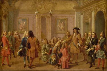 Ludvig XIV:n ensimmäinen Pyhän Ludvigin ritarien ylennys, Versailles 8. toukokuuta 1693, 1710.
