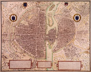 Pariisin kaupungin kartta vuosina 1540-1555 sanoi kuvakudos. Kaiverrus Francois Roger de Gaignieres (1642-1715). Pariisi, B.N.