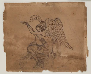 Allegorinen hahmo ja luuttu, noin 1825 (tussi ja liitu paperille).