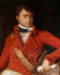 Napoleon I Bonaparten (1769-1821) muotokuva ensimmäisen konsulin yksityiskohdan univormussa. François Xavier Fabrelle (1766-1837) kuuluva maalaus Milano, Museo del Risorgimento