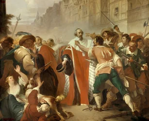 Hylkeiden vartija Mathieu Mole (1584-1656) vastustuskykyä vastaan barrikadien aikana Fronden aikana 27. elokuuta 1648 Vihainen joukko vaatii vapauttamaan Pierre Brousselin, joka pidätettiin, koska hän vastusti Ca:n ehdottamia uusia veroja.