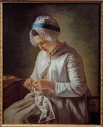 Portrait de woman on kirja Young woman knitting. Francoise Duparcin (1726-1778) maalaus 1700-luvun su. 0,78x0,64 m Marseille, musee des Beaux Arts - Muotokuva neulovasta naisesta. Francoise Duparcin (1726-1778) maalaus