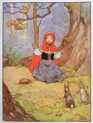 Punahilkka, kuvitus kirjasta "The Beautiful Book of Nursery Rhymes, Stories and Pictures", kirjoittanut Frank Adams, julkaissut Blackie und Son.