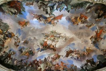 Schönbrunnin palatsin suuren gallerian kattofresko, Allegoria Itävallan monarkian vauraudesta , Wien, Itävalta, 2024 (kuva) (kuva)