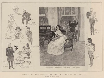 "Meidän" Globe Theatressa, kohtaus II näytöksessä (litho)
