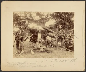 Lispenard Stewartin seurue, #6 - 5th Ave., N.Y. ja saaliit vanhan setripuun luona, Mammoth Hot Springs, Yellowstonen kansallispuisto