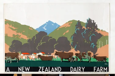 Uuden-Seelannin maitotila, sarjasta "Buy New Zealand Produce" [6319386] (väri litho)