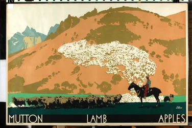 Lampaanliha - lammas - omenat, sarjasta "Buy New Zealand Produce" [6319386] (väri litho)