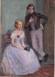 "En todellakaan tiedä, mitä tarkoitatte, herra Swiveller", sanoi neiti Sophy silmät laskeutuneina , noin 1920 (värilitro).