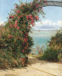 Puutarha meren rannalla
