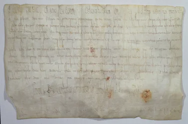 Keisari Kaarle Suuren (742-814) allekirjoittama asiakirja, jossa on hänen monogramminsa (pergamentti).