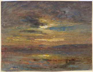 Auringonlasku lammen yli