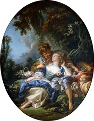 Paimen ja paimentar Dalliancessa metsäisessä maisemassa, 1761