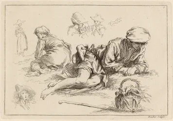 Figuuritutkimukset, mukaan lukien reclining Boy