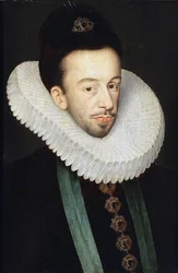 Puolan kuninkaan ja Liettuan suurherttua par Quesnel Francois (1543-1619) muotokuva Ranskan Henrik III:sta. Öljy puulle, koko: 37x25,5