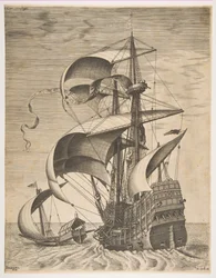 Aseistettu kolmipäällikkö avomerellä keittiön mukana, sarjasta Sailing Ves..., 1561-65.