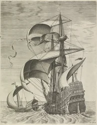 Un vaixell de guerra escortat per una galera Acaben els vaixells de vela (títol de la sèrie).