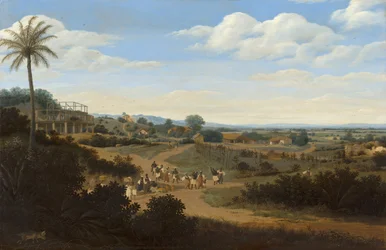 Brasilian maisema ja talo rakenteilla, n. 1655-1660 (öljy paneelille)