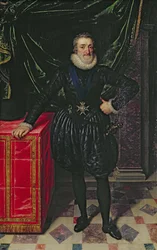 Muotokuva Henri IV:stä (1553-1610), Ranskan kuningas, mustassa puvussa, noin 1610 (paneeli).