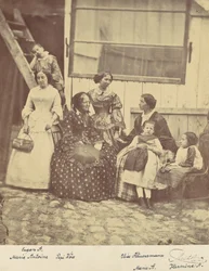 [Ryhmämuotokuva neljästä naisesta ja kolmesta lapsesta], 1850-60-luku.